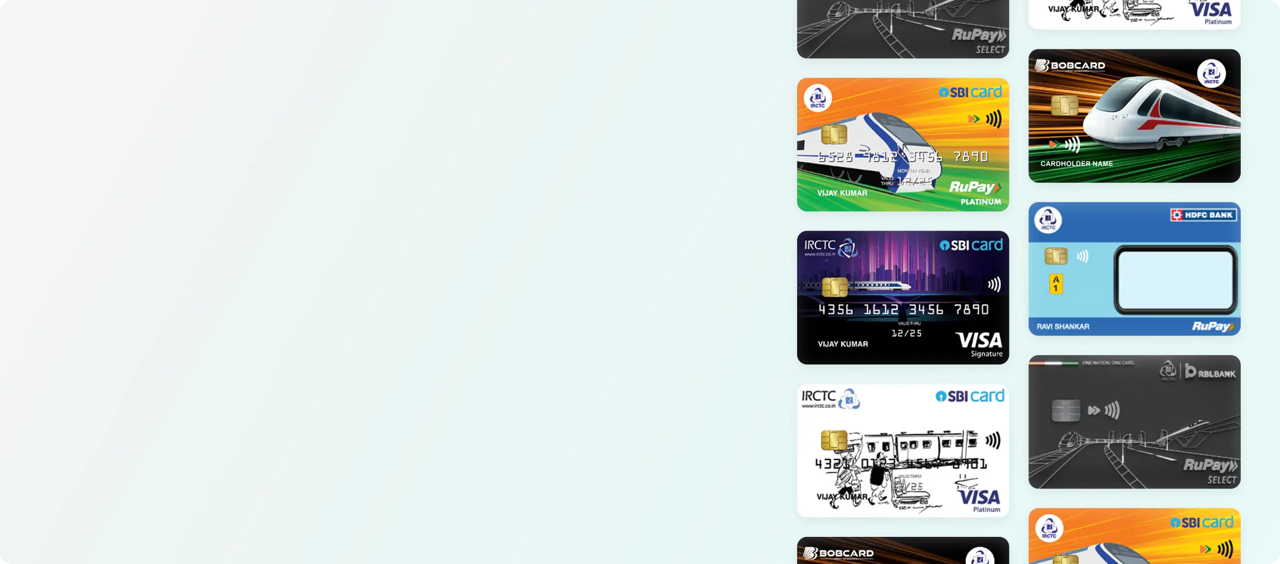 Display image showing various IRCTC co-brand credit cards