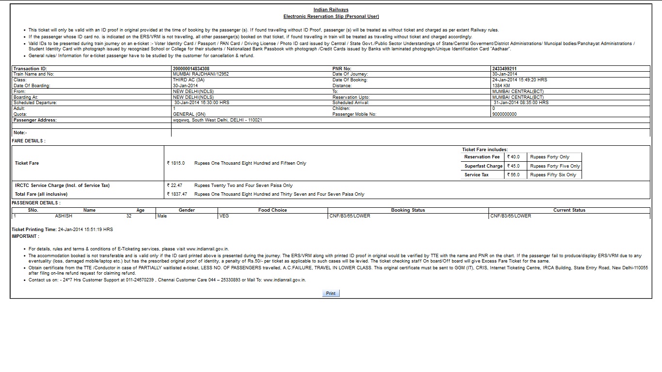 Train ticket booking online