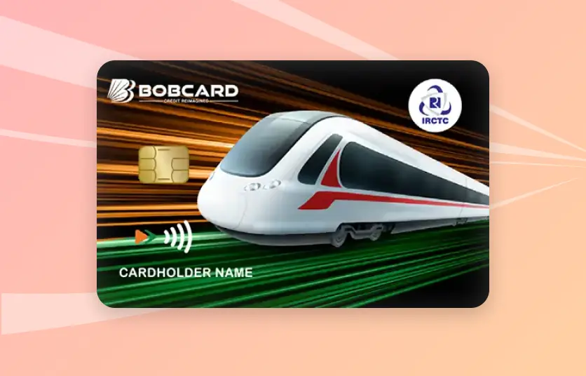 IRCTC Bank of Baroda Credit Card with orange and blue design