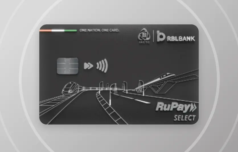 IRCTC RBL Bank Credit Card with purple and blue design